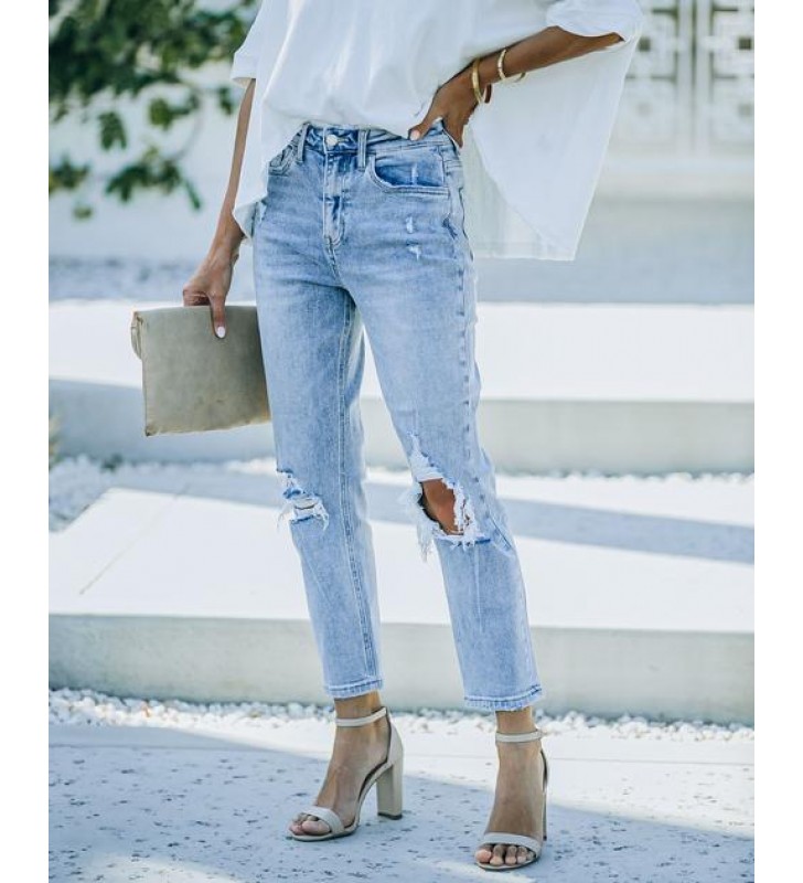 Erika High Rise Distressed Mom Jeans