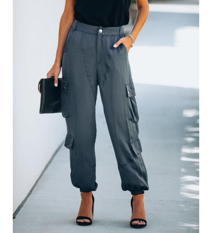 Justin Pocketed Satin Cargo Pants - Charcoal - FINAL SALE