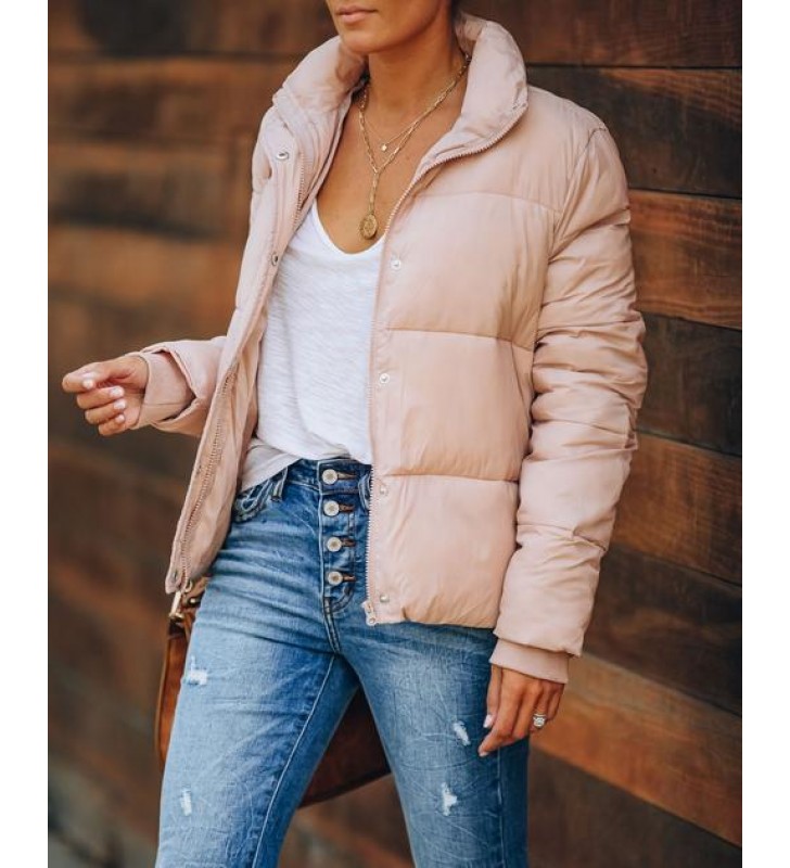 Sugar Bowl Pocketed Puffer Jacket - Blush