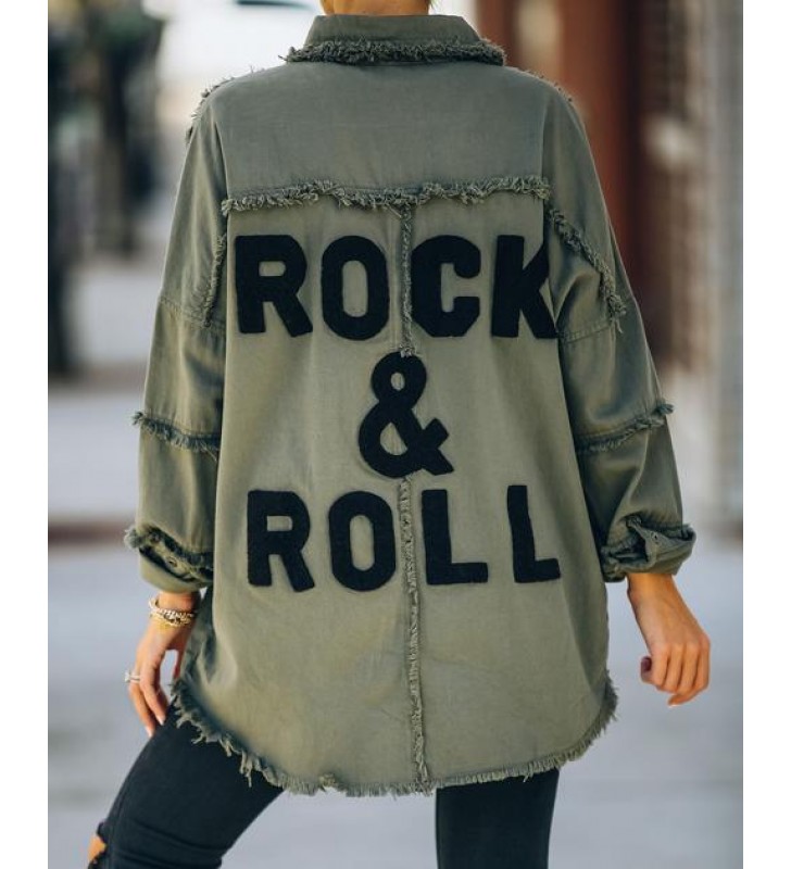 Cotton Rock & Roll Frayed Utility Jacket - Olive